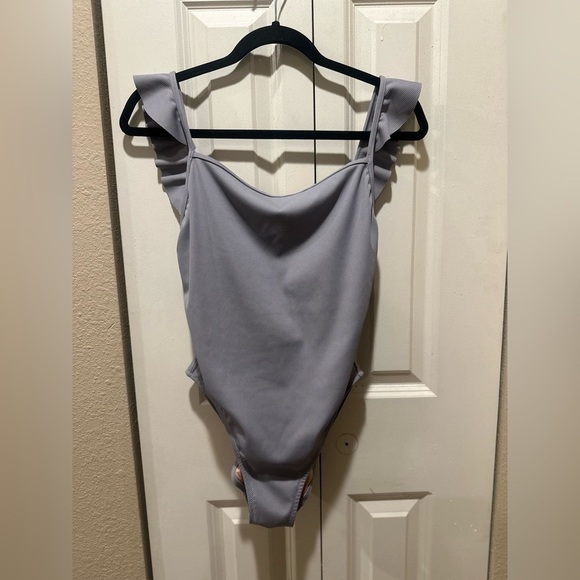 Madewell Second Wave Ribbed Ruffle-Strap One-Piece Swimsuit Periwinkle , size S - Picture 5 of 7